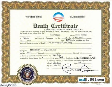 USA The White House Death Certificate